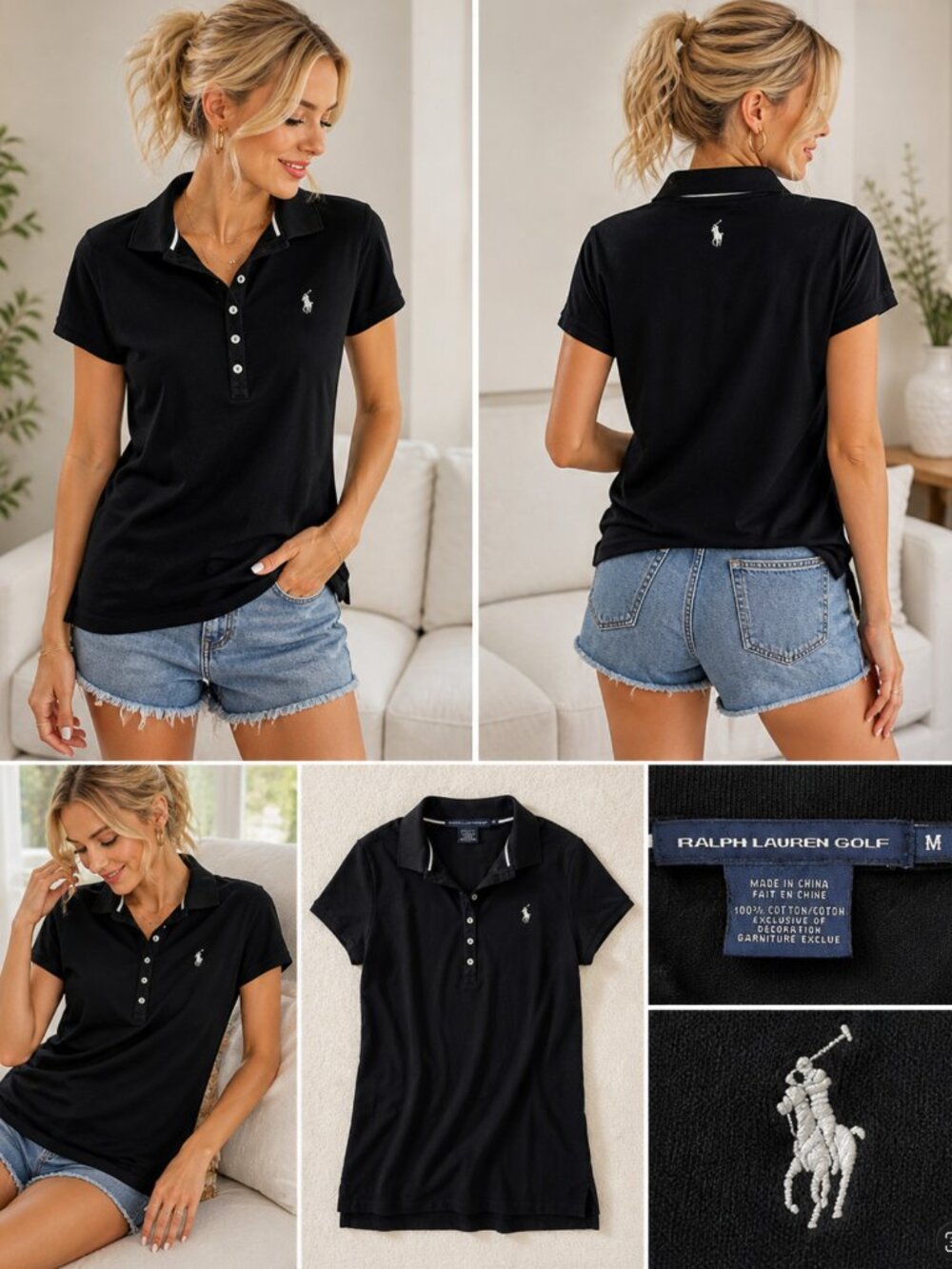 Ralph Lauren Golf Black Polo Shirt | Women’s Medium | Classic Fit Cotton